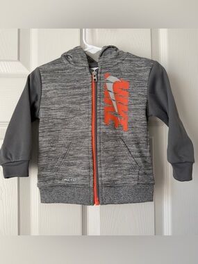 Nike Dri-FIT Toddler Hoodie Jacket 12M Gray Orange Zip Up Baby Hoodie